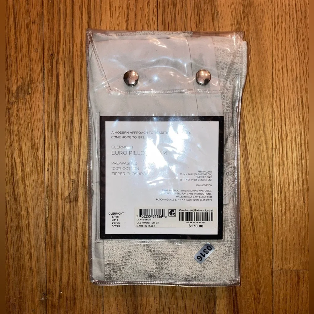 Bloomingdale's 1872 Clermont Euro Pillow Sham Cotton Jacquard Ivory- 26” NIP